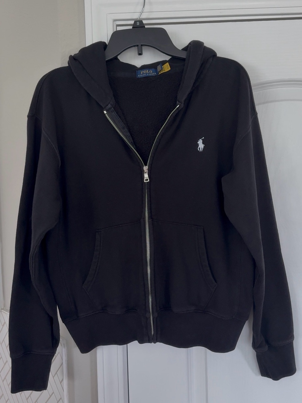 Polo Ralph Lauren Black Zip-Up Hoodie with White Pony XL